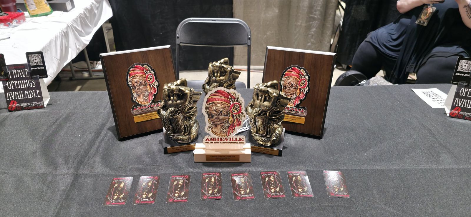 Maass Art Collective awards displayed at the Asheville Tattoo Arts Festival